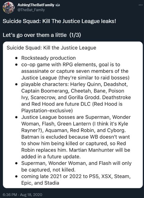 Suicide Squad: Kill the Justice League Leak Reveals First Four。